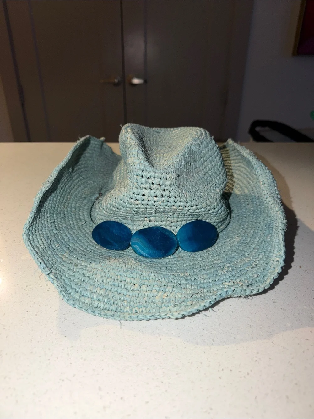Abella Seagreen Knit Cowboy Hat with Pom Detail